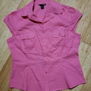 Vintage pink polka dot cap sleeved button down top